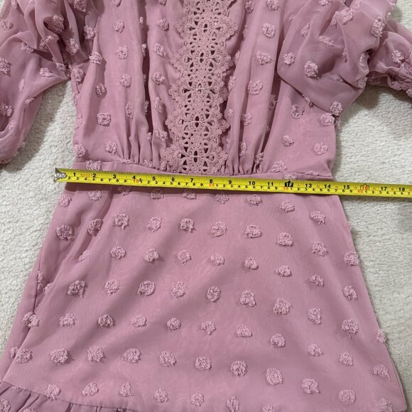 Simplee Pink Size M Long Sleeve Lace Chiffon Mini Party Dress Swiss Dot - Picture 4 of 6